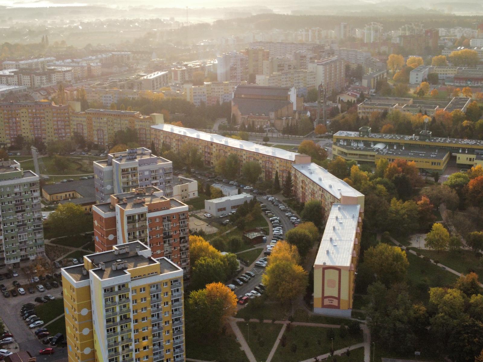 Lubin widok z drona – gotowa realizacja aplikacji płynnych membran dachowych